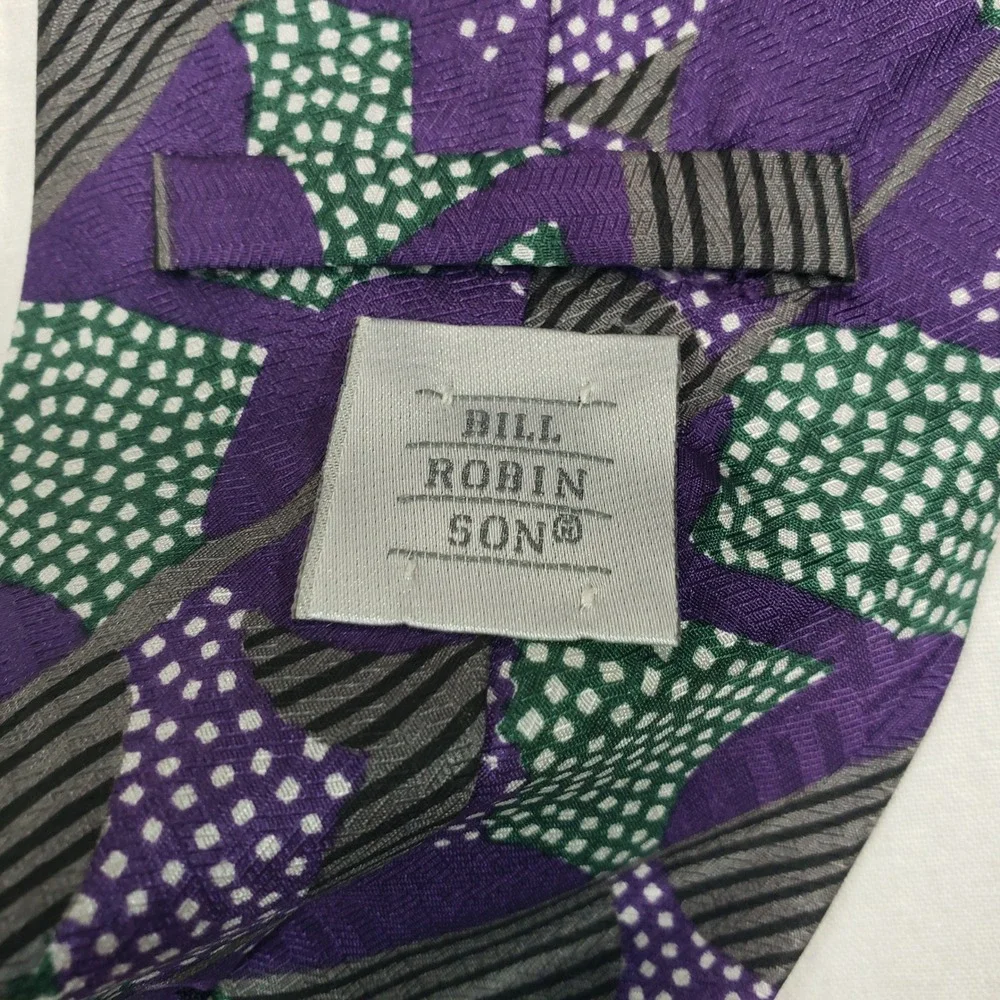 Bill Robinson Mens Geometric Abstract Silk Tie OS Purple Green Made in Italy‎